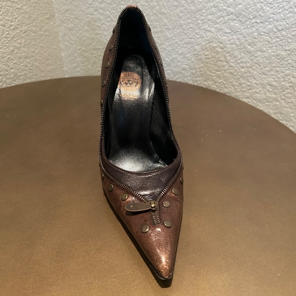 Vintage Gianni Versace Brown Metallic Leather Studded Pump